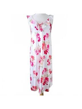 Morgan Taylor Intimates Pink Rose Floral White Chemise Nightgown Size Medium